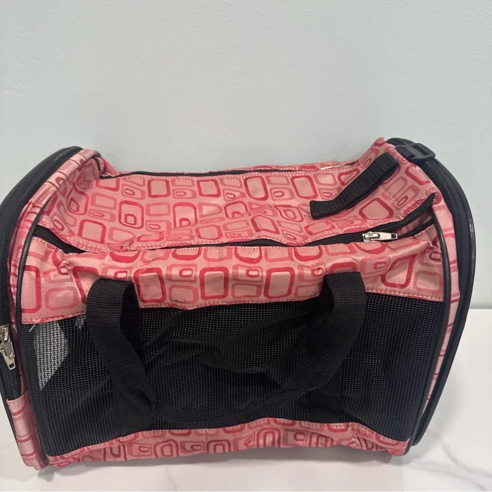 Pink Patterned Sided Pet Carrier with Mesh Venting